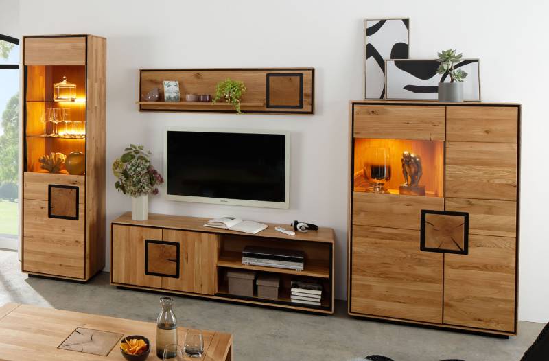 4-teilige Wohnwand Tanja aus Massivholz in Wildeiche von massive-naturmoebel