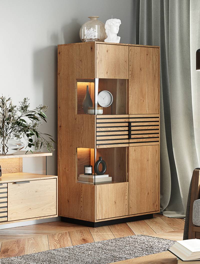 Highboard Tirano mit Lamellen-Front in Wildeiche natur geölt von massive-naturmoebel