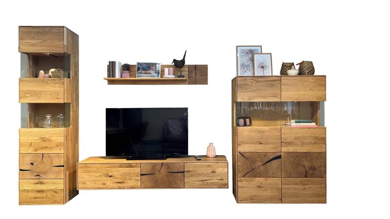 Massive 4-teilige Wohnwand Dunja in Wildeiche von massive-naturmoebel