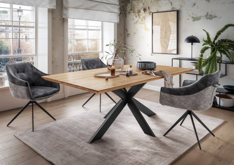 Massives Esstisch-System in Wildeiche - Platte aufgedoppelt 20 + 20 mm, Gestell Spinne von massive-naturmoebel