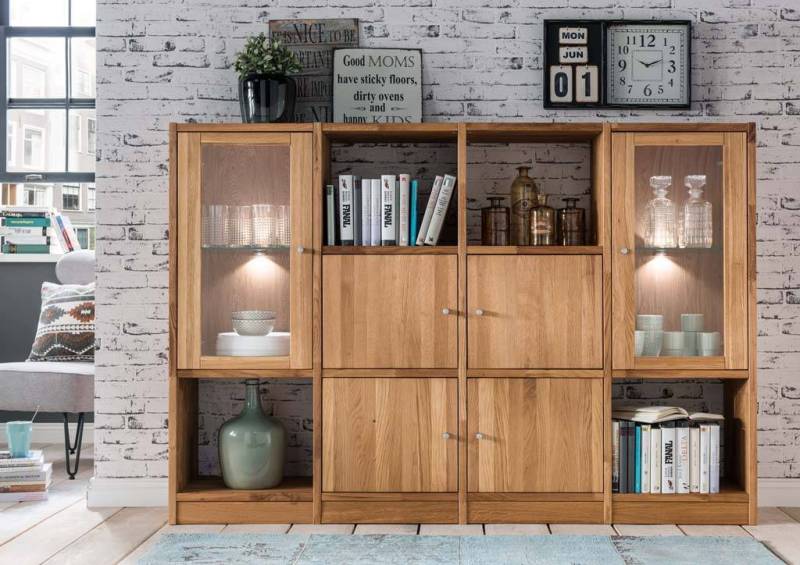 Regal-Wohnwand Knut mit 4 Holztüren und 2 Glastüren von massive-naturmoebel