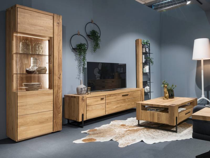Massive 3-teilige Wohnwand Arti in Wildeiche natur geölt von massive-naturmoebel