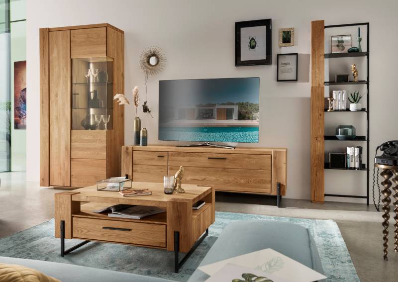 3-teilige massive Wohnwand Arti in Wildeiche natur geölt von massive-naturmoebel