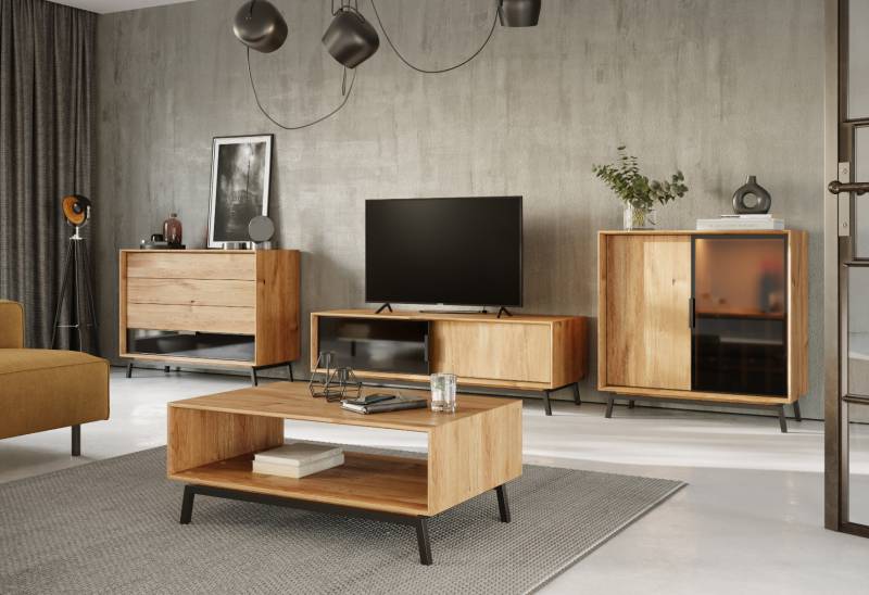 4-teilige Wohnwand Modern Loft aus massiver Wildeiche 4-teilige Wohnwand Modern Loft aus massiver Wildeiche von massive-naturmoebel