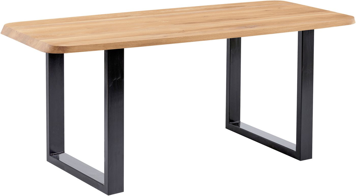 massivline&more Esstisch Porto, Vierfußtisch, Küchentisch, Tisch, Esstisch, Holztisch (2-St), Platte massiv, Gestell Metall pulverbeschichtet schwarz von massivline&more