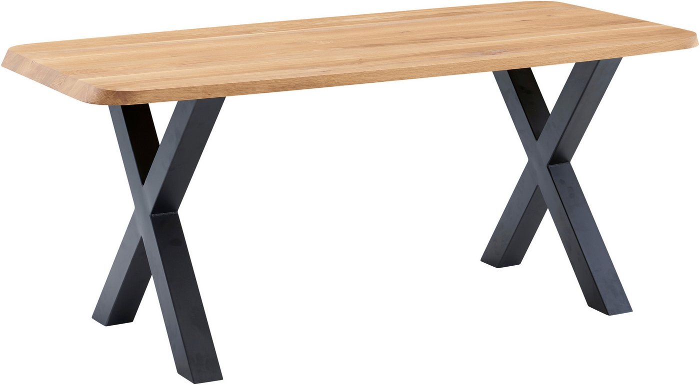 massivline&more Esstisch Porto, Vierfußtisch, Küchentisch, Tisch, Esstisch, Holztisch (2-St), Platte massiv, Gestell Metall pulverbeschichtet schwarz von massivline&more