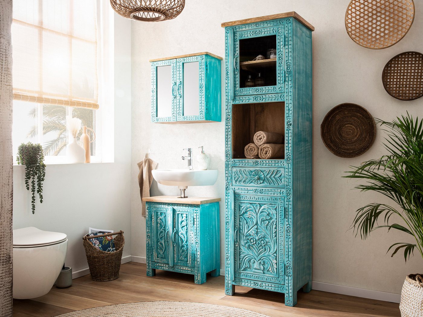 massivum Badmöbel-Set Santa Cruz Badezimmer Schränke Massivholz Mango von massivum