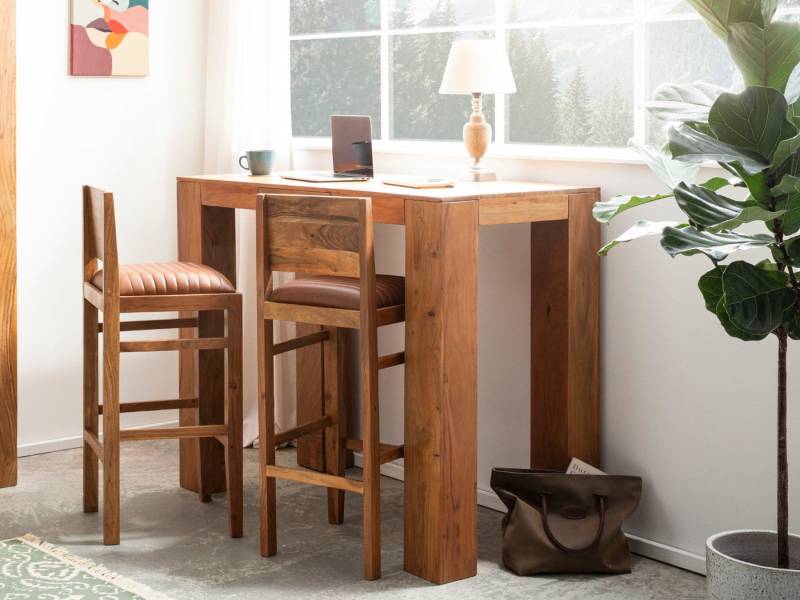 massivum Bargruppe Osbon Akazienholz massiv, Bartisch + 2 Barstühle von massivum