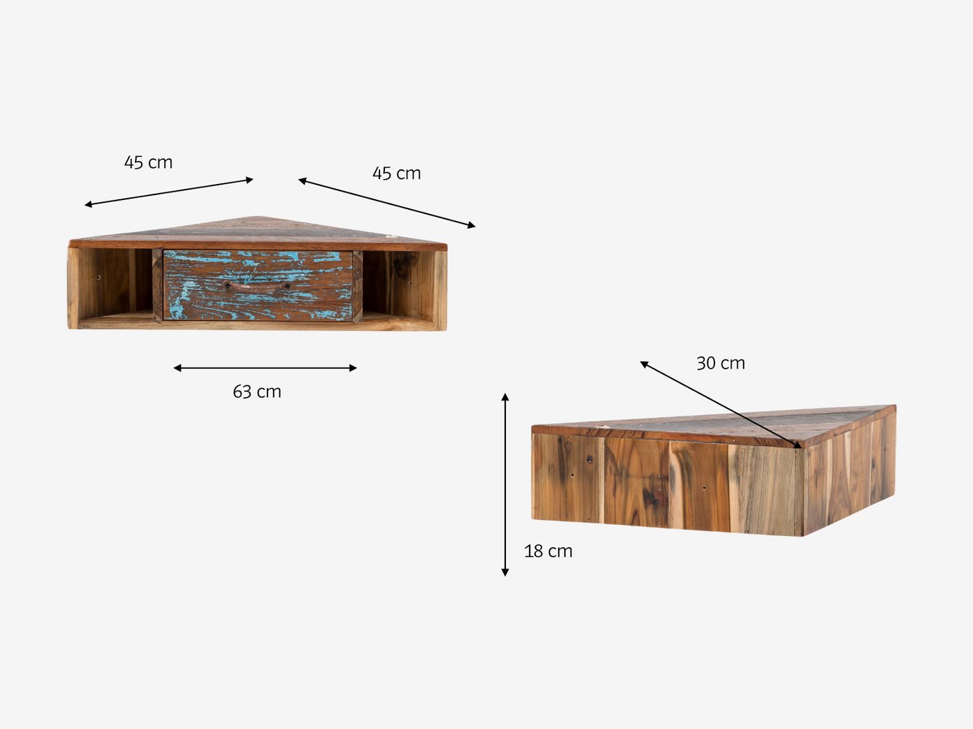 massivum Eckregal Sumana, Wandregal für die Ecke, Massivholz von massivum