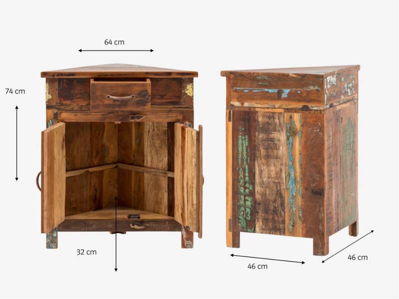 massivum Eckunterschrank Sumana Massivholz rustikal Badschrank Eckschrank von massivum