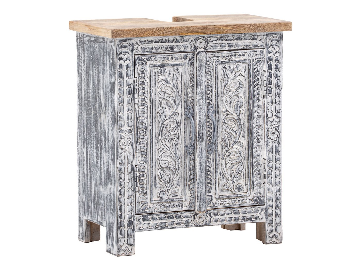 massivum Waschbeckenunterschrank Santa Cruz Massivholz Badschrank weiss - grau von massivum