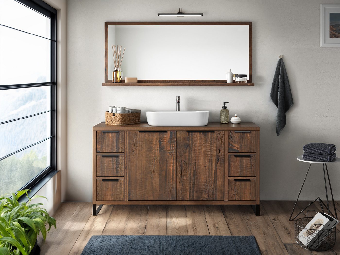 massivum Waschtisch-Set Sydney Massivholz Pinie, 138cm Badezimmer Set von massivum