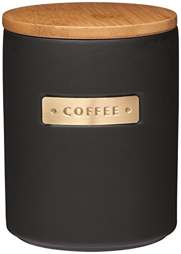 MasterClass Kaffeebehälter, Keramik-Küchenvorratsbehälter mit Messing-Effekt-Etiketten, fasst 1 Liter, 11,1 x 11,1 x 14,5cm, schwarz, 1 Stück von Master Class