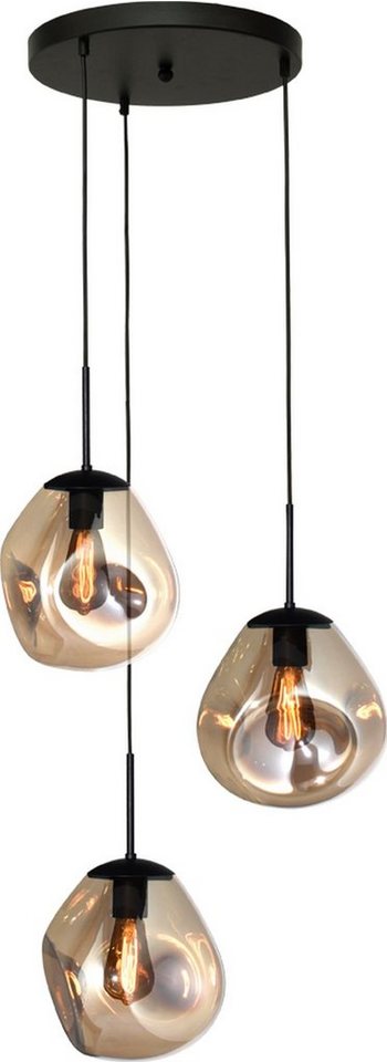 masterlight Pendelleuchte Hängelampe Hängeleuchte Lava 3-flammig Glas Gold 40x40cm, ohne Leuchtmittel, Lichtfarbe ist abhängig vom Leuchtmittel, exklusiv und handgefertigt von masterlight