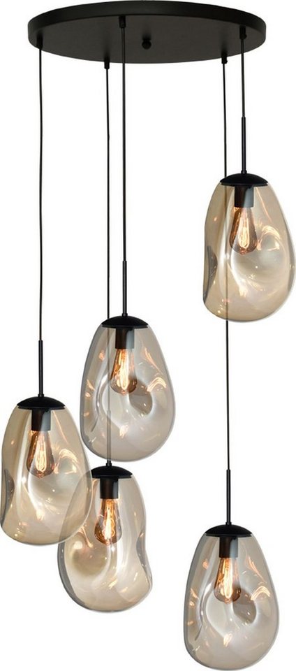 masterlight Pendelleuchte Hängelampe Hängeleuchte Lava 5-flammig Glas Gold 60x60cm, ohne Leuchtmittel, Lichtfarbe ist abhängig vom Leuchtmittel, exklusiv und handgefertigt von masterlight