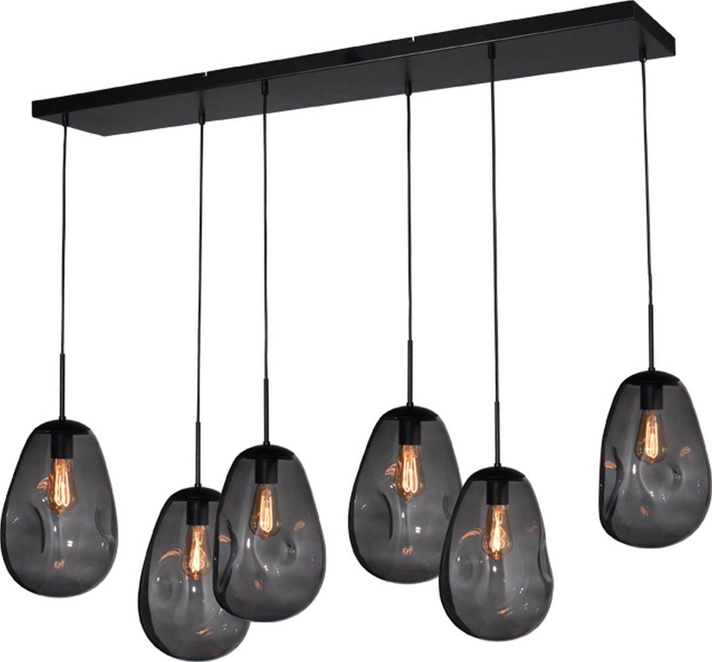 masterlight Pendelleuchte Hängelampe Hängeleuchte Lava 6-flammig Glas Grau 130x35cm, ohne Leuchtmittel, Lichtfarbe ist abhängig vom Leuchtmittel, exklusiv und handgefertigt von masterlight