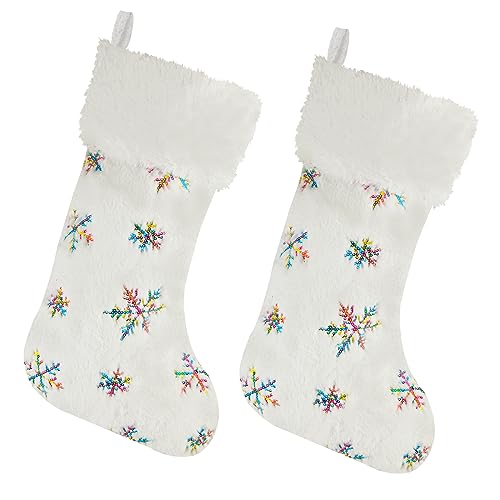 2 Stück Weihnachtsdeko Socken, Weihnachtssocke Kamin, Plüsch Nikolausstrumpf Weihnachtsstrümpfe Groß, Weihnachtsstrümpfe Socken hängende Ornamente mit Sequin (Colorful Snowflake) von masteymoh