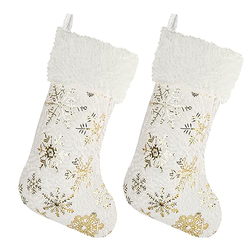 2 Stück Weihnachtsdeko Socken, Weihnachtssocke Kamin, Plüsch Nikolausstrumpf Weihnachtsstrümpfe Groß, Weihnachtsstrümpfe Socken hängende Ornamente mit Sequin (Gold Snowflake) von masteymoh