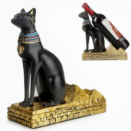 masteymoh Ägyptische Katze Weinflaschenhalter für Theke Statue Egyptian Katzen Ölgemälde Katzen Skulpturen für Office Hotel Dekoration von masteymoh