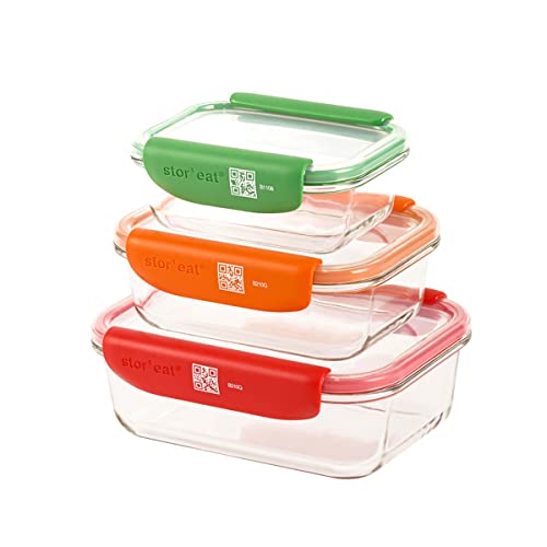 Mastrad Stor'eat Glasboxen - Innovative Aufbewahrungsboxen mit Handy-App - Lebensmittel Behälter mit abnehmbaren Griffen - spülmaschinenfest - Frischhaltedosen für Aufbewahrung von Gütern von mastrad