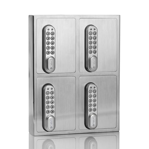 masunt Schlüsselsafe 1440 E Code | innovative Online-Codevergabe aus der Ferne | digitaler Schlüsseltresor aus massivem V4A Edelstahl | 4 Fächer | Aufbruch-sicher | korrosionsbeständig für Seeklima von masunt