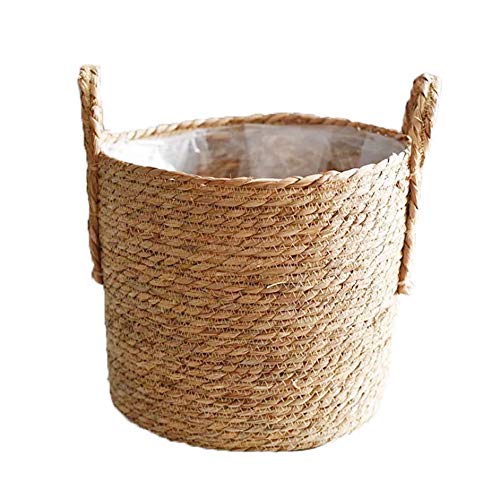 matago Durchmesser von 35 cm Seegras-Übertopfkorb, natürliche Pflanztöpfe Behälter, handgewebte Pflanztopfabdeckung mit auslaufsicherem Kunststofffutter für Innen- und Außenbereich, Garten von matago
