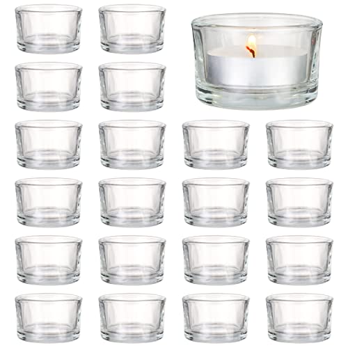 MATANA – 24er-Pack Elegante Teelichthalter aus klarem Glas für romantische Abendessen, Verlobung, Hochzeit, Jahrestag, Zuhause, Spa, Party-Dekorationen, 5 x 3 cm Teelichtgläser von MATANA