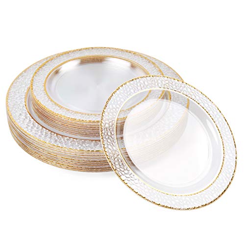 MATANA 40 Premium Plastikteller mit Goldrand, Hartplastik Teller Gold (2 Größen) - Plastikteller Mehrweg, Kunststoffteller, Partyteller für Hochzeiten, Geburtstage, Partys - Elegantes Party Teller von MATANA
