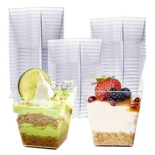 MATANA 48 Hartplastik Dessertschalen für Partys, Buffets (Quadratisch, 225ml) - Dessertgläser, Dessertbecher für Pudding, Mousse, Tiramisu - Stabil & Mehrweg von MATANA