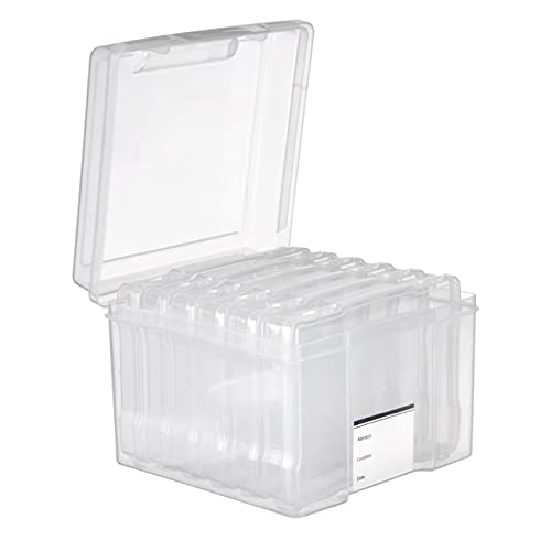 MATANA Foto-Aufbewahrungsbox Transparent (21,5 x 21,5 x 16,5cm) Foto Organizer mit 6 Fächern und Etiketten - Mehrzweck Fotobox für Postkarten & Bastelbedarf von MATANA