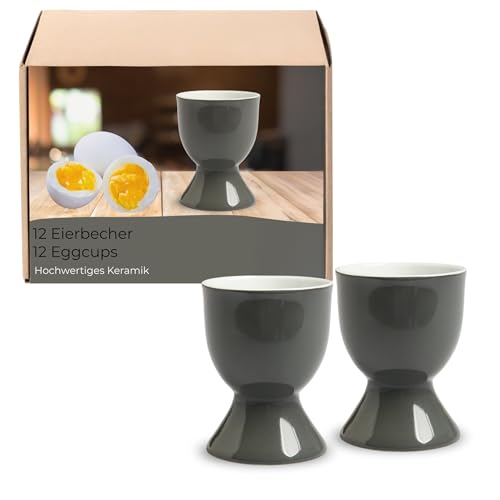 Eierbecher 12er Set in Grau aus Keramik - Spülmaschinenfeste Eierhalter für Frühstückstisch von matches21 HOME & HOBBY