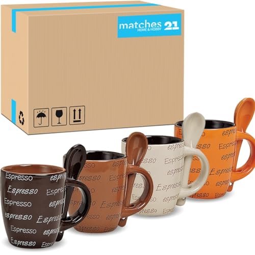 Espressotassen 48er Set mit Spruch in braun beige creme orange - Außergewöhnliche Kaffeetassen in 50ml mit Löffel - Moderne Mokka Tassen spülmaschinenfest und mikrowellengeeignet als Geschenk von matches21 HOME & HOBBY