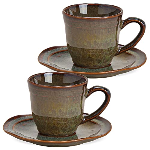 Espressotassen mit Untertasse 2er Set braun im Landhausstil - Außergewöhnliche Keramik Kaffeetassen in 90ml - Moderne Kaffeetassen spülmaschinenfest und mikrowellengeeignet als Geschenk von matches21 HOME & HOBBY