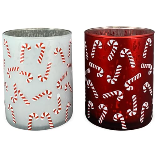 Festliche Teelichthalter im 2er Set moderne Teelichtgläser - Weihnachtliche Windlichter aus Glas in Rot und Weiß mit verspieltem Zuckerstangen-Dekor - Stimmungsvolle Tischdeko Weihnachten Ø 8 x 10 cm Festliche Teelichthalter im 2er Set moderne Teelichtgläser - Weihnachtliche Windlichter aus Glas in Rot und Weiß mit verspieltem Zuckerstangen-Dekor - Stimmungsvolle Tischdeko Weihnachten Ø 8 x 10 cm von matches21 HOME & HOBBY