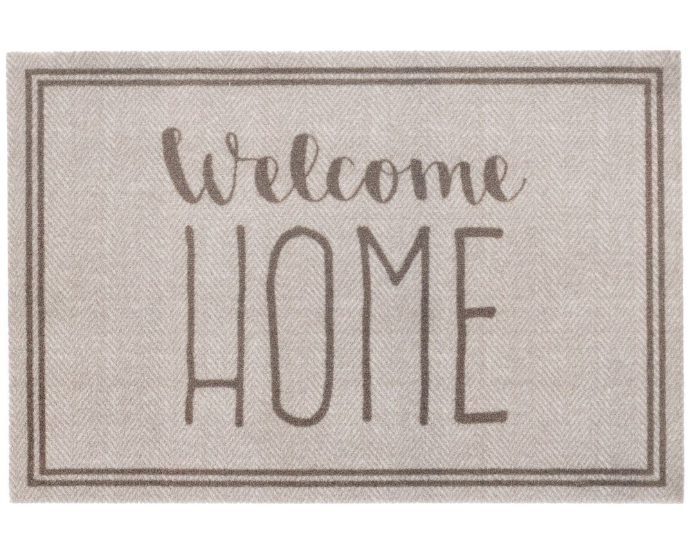 Fußmatte Türmatte Welcome Home Spruch beige eingerahmt in 50x75 cm, matches21 HOME & HOBBY, rechteckig, Höhe: 6 mm, Rutschfester Fussabtreter für innen als waschbare Schmutzfangmatte von matches21 HOME & HOBBY