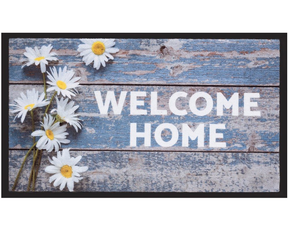 Fußmatte Türmatte Welcome Home Spruch Gänseblümchen in 40x75 cm, matches21 HOME & HOBBY, rechteckig, Höhe: 5 mm, Rutschfester Fussabtreter für innen als waschbare Schmutzfangmatte von matches21 HOME & HOBBY