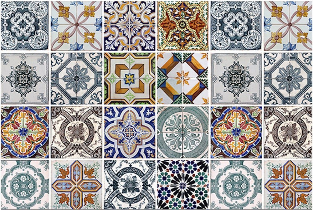 matches21 HOME & HOBBY Fußmatte Türmatte Kacheln Floral in 40x60 cm als Fussabtreter, rechteckig, Höhe: 5 mm, Rutschfester Türvorleger für innen als waschbare Schmutzfangmatte von matches21 HOME & HOBBY