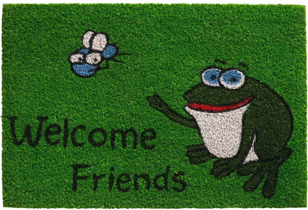 matches21 HOME & HOBBY Fußmatte Kokosmatte Welcome Spruch Frosch als aussen Sauberlaufmatte, rechteckig, Höhe: 15 mm, Rutschfeste Kokos-Türmatte als Outdoor Schmutzfangmatte 40x60 cm von matches21 HOME & HOBBY