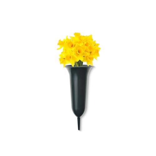 Grabvase zum Stecken als frostsichere Grabdeko - Kleine Friedhofs-Vase in 26 cm als wetterfester Kunststoff Grabschmuck - Grüne Erdspieß Blumenvase als schöne Steckvase von matches21 HOME & HOBBY