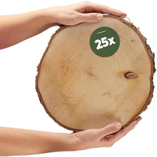 Große Holzscheiben zum Basteln oder Dekorieren - 25 Stück naturbelassene baum-scheiben ca. 30 cm (28 - 32 cm) Durchmesser aus birken-holz - runde Holz Birkenscheiben als Holzdeko Holzplatten von matches21 HOME & HOBBY