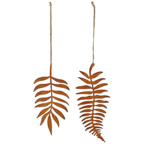 Hängedeko Blätter aus Metall 2er Set zum hängen - Rost Fenster- und Gartendeko wetterfeste Deko für Garten, Terrasse, Balkon - Hängende Fensterdeko modern 31 cm & 35 cm für innen & draußen von matches21 HOME & HOBBY