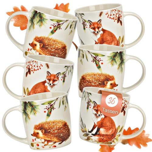 Herbst Tassen 36er Set Fuchs & Igel, 350 ml Kaffeetasse aus Porzellan - Spülmaschinenfeste & Mikrowellengeeignete Teetasse Herbst Tassen 36er Set Fuchs & Igel, 350 ml Kaffeetasse aus Porzellan - Spülmaschinenfeste & Mikrowellengeeignete Teetasse von matches21 HOME & HOBBY