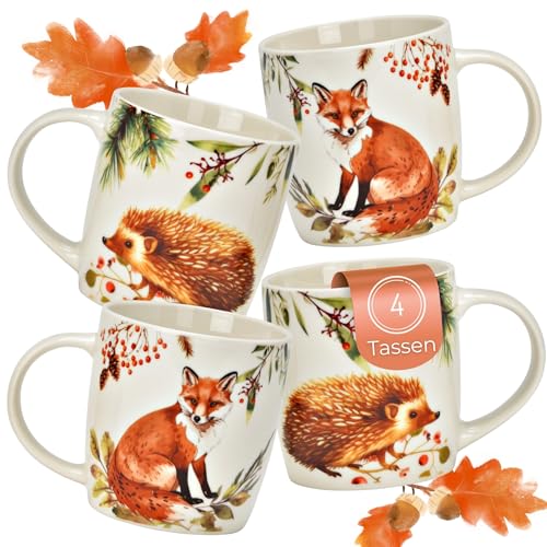 Herbst Tassen 4er Set Fuchs & Igel, 350 ml Kaffeetasse aus Porzellan - Spülmaschinenfeste & Mikrowellengeeignete Teetasse Herbst Tassen 4er Set Fuchs & Igel, 350 ml Kaffeetasse aus Porzellan - Spülmaschinenfeste & Mikrowellengeeignete Teetasse von matches21 HOME & HOBBY