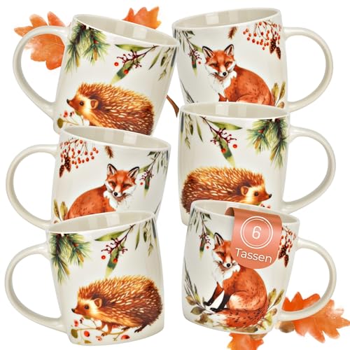 Herbst Tassen 6er Set Fuchs & Igel, 350 ml Kaffeetasse aus Porzellan - Spülmaschinenfeste & Mikrowellengeeignete Teetasse Herbst Tassen 6er Set Fuchs & Igel, 350 ml Kaffeetasse aus Porzellan - Spülmaschinenfeste & Mikrowellengeeignete Teetasse von matches21 HOME & HOBBY