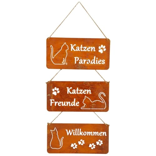 Katzenschilder zum Hängen aus Eisen in Rost - 3er Set Katzen Paradies, Katzen Freunde, Willkommen - Wetterfeste & langlebige Wanddeko für Haustür, Garten & Fenster - Perfekte Deko für Katzenliebhaber Katzenschilder zum Hängen aus Eisen in Rost - 3er Set Katzen Paradies, Katzen Freunde, Willkommen - Wetterfeste & langlebige Wanddeko für Haustür, Garten & Fenster - Perfekte Deko für Katzenliebhaber von matches21 HOME & HOBBY