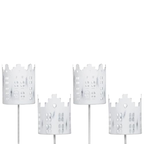 Kerzenhalter für Adventskranz 4er Set Windlicht Häuser - Weißer Kerzenhalter Adventskerzenhalter Eisen Teelichthalter Scandi-Stil für Weihnachtsdeko - Weihnachtskranz Kerzentüllen für Teelichter von matches21 HOME & HOBBY