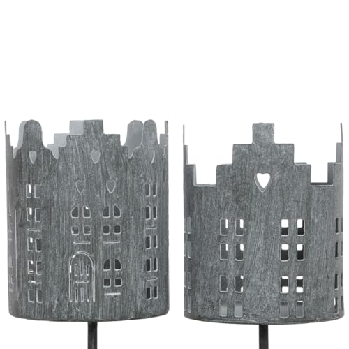 Kerzenhalter für Adventskranz Set Windlicht Häuser - Grauer Kerzenhalter Adventskerzenhalter aus Eisen Teelichthalter Scandi-Stil für Weihnachtsdeko - Weihnachtskranz Kerzentüllen für Teelichter von matches21 HOME & HOBBY