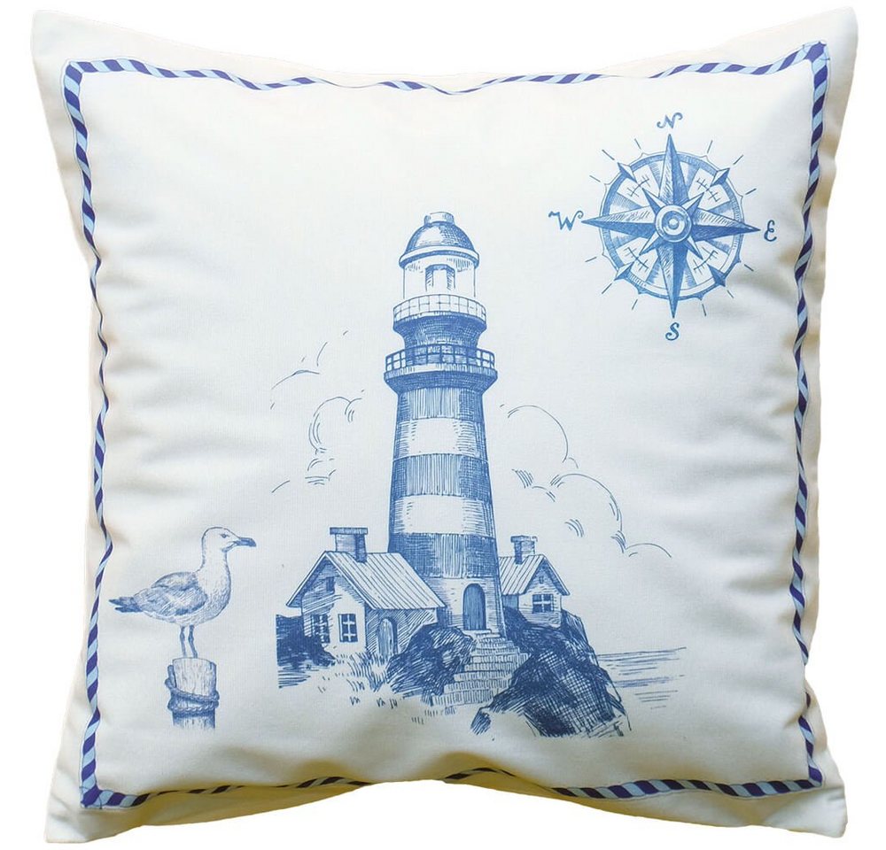 matches21 HOME & HOBBY Kissenbezüge Kissen-Bezug Leuchtturm Maritim Motiv blau weiß 40x40cm, (1 Stück), Wohnzimmer Kissen-Hülle als Deko-Kissen Zier-Kissen Sofa-Kissen von matches21 HOME & HOBBY