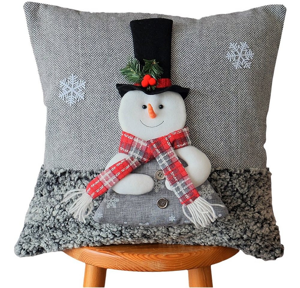 matches21 HOME & HOBBY Kissenbezüge Kissen-Bezug Schneemann angenäht bunt 40x40 cm, (1 Stück), Wohnzimmer Kissen-Hülle als Deko-Kissen Zier-Kissen Sofa-Kissen von matches21 HOME & HOBBY