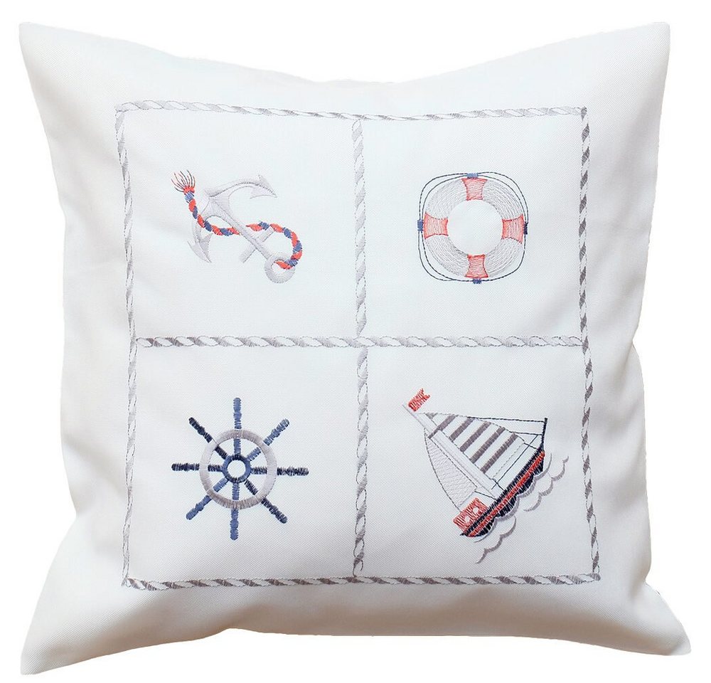 matches21 HOME & HOBBY Kissenbezüge Kissen-Bezug Maritim Motiv woll-weiß Stick bunt 40x40cm, (1 Stück), Wohnzimmer Kissen-Hülle als Deko-Kissen Zier-Kissen Sofa-Kissen von matches21 HOME & HOBBY